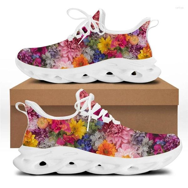 Lässige Schuhe, in denen farbenfrohe Blumen Schnürflächen für Frauen atmungsaktives Sport Sneaker weiblicher Wander-/Laufschuhschuh drucken