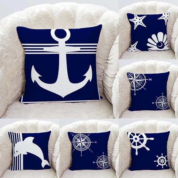 Pillow Starfish Shell Compass Anchor Serie Nautica Serie stampata Stampa soggiorno Cover Cover Copertura per casa Decorazione per la casa