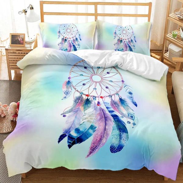 Set Dream Catcher Duvet Cover SET King Size for Women Women Colorful Feather Cine Polyforter Copertura set Boho Stampato 3D