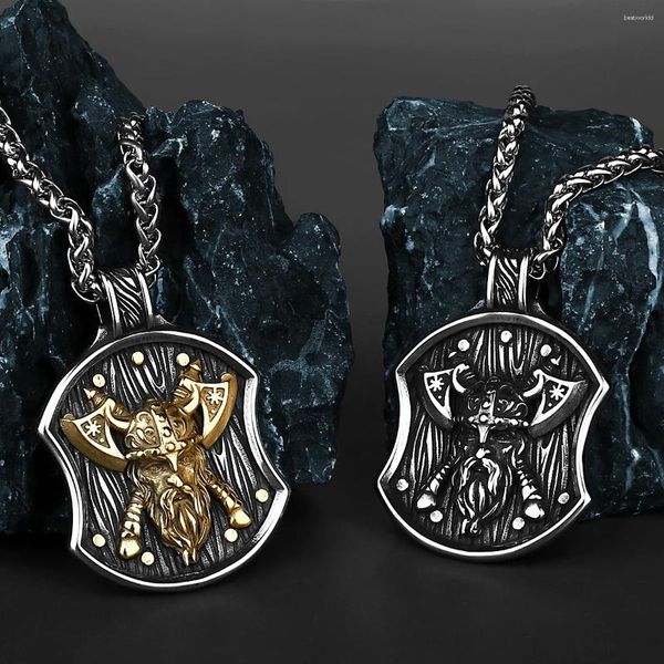 Подвесные ожерелья 316L из нержавеющей стали мода викинги viking warrior щит ожерелье Nordic amulet Double Axe Jewelry Men's Gift