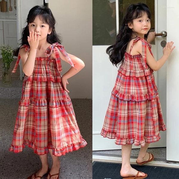 Girl Dresses Girls Sweet Princess Abito per bambino carino Bow a plaello senza maniche Summer Elegante gonna a chiacchierata in spiaggia casual spiaggia