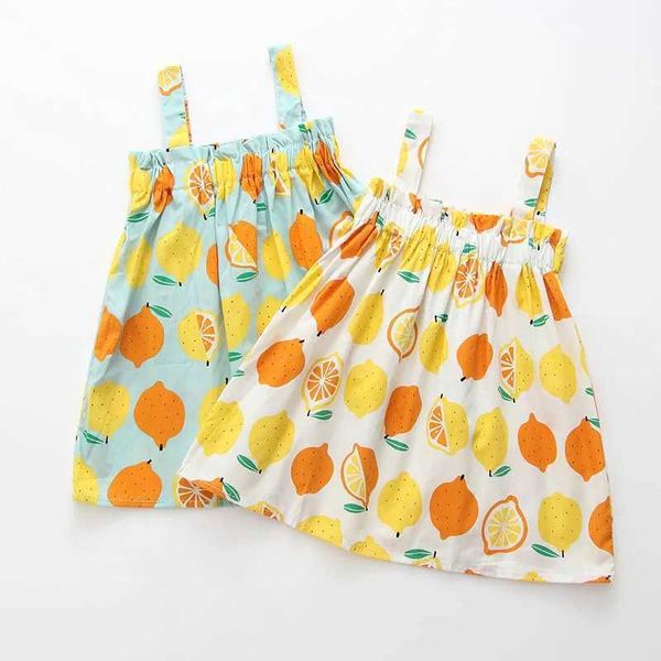 Vestidos de menina verão crianças garotas meninas vestido de tipóia de limão impressão de lemon parição de festa deslizamento suspensórios de praia vestido de praia para crianças roupas para crianças