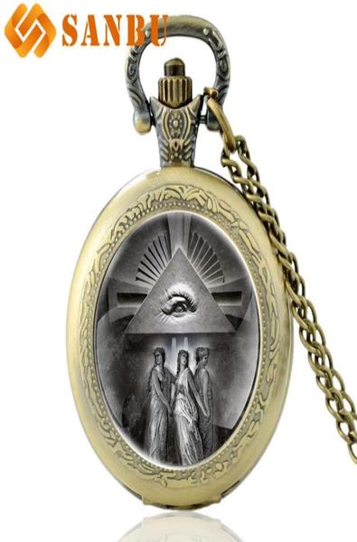 Videira prata quartzo maçônico relógio de bolso retro homem mulher olho de providence pingente colar jóias antigas3189903