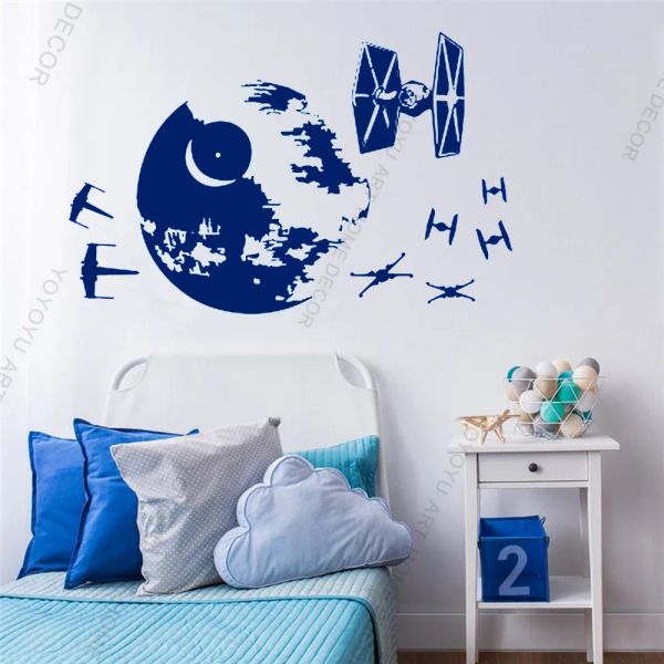 Adesivi modern home muro decalcomania in vinile arredamento arte dearso stella stella stagitazione blu fighter xwing starfighter kids mural q121