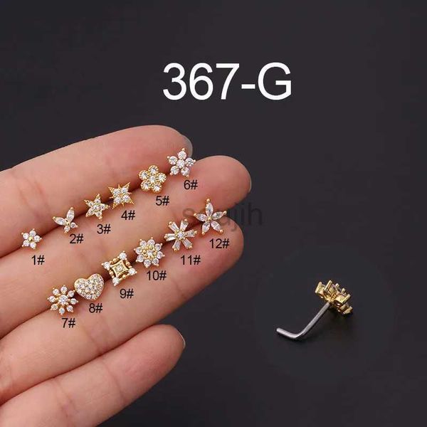 Body Arts New 1PC Fashion L -geformte Nasenstollen Edelstahlblume Kubikzirkonia 20g Nasenloch Knochenschraube Indischer Nasenring Piercing D240503