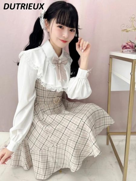 Lässige Kleider elegante japanische Rojita Preppy Stil Prinzessin Damen Kurzkleid Frühling Herbst Süße süße lange Ärmel für Frauen