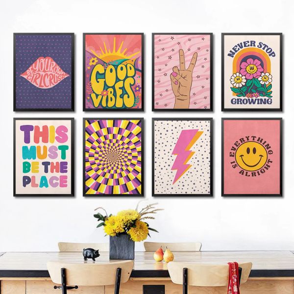 Adesivi moderni tela da sole color ginnastica dipinto di fiori astratti poster a mano e stampa per bambini la scuola materna di decorazioni artistiche da parete