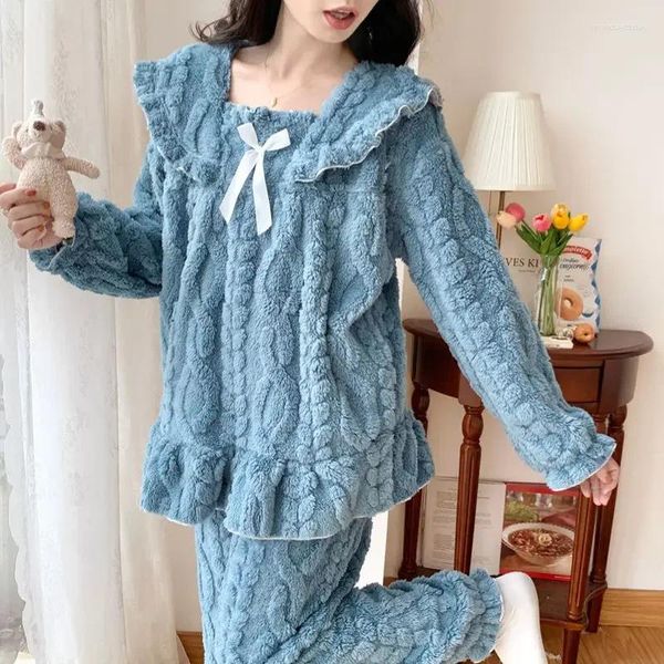 Women's Sleep abbigliamento inverno plus size 3xl 4xl jacquard coral pajamas impostato per donne orsacchiotto Lady Thermal Girls Chubby Long Pijama