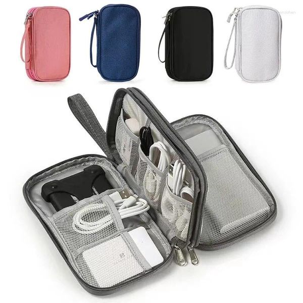 Bolsas de armazenamento Bolsa de viagem USB Bolsa de viagem Phone PowerBank Organizador de dupla camada à prova d'água Cordão digital portátil