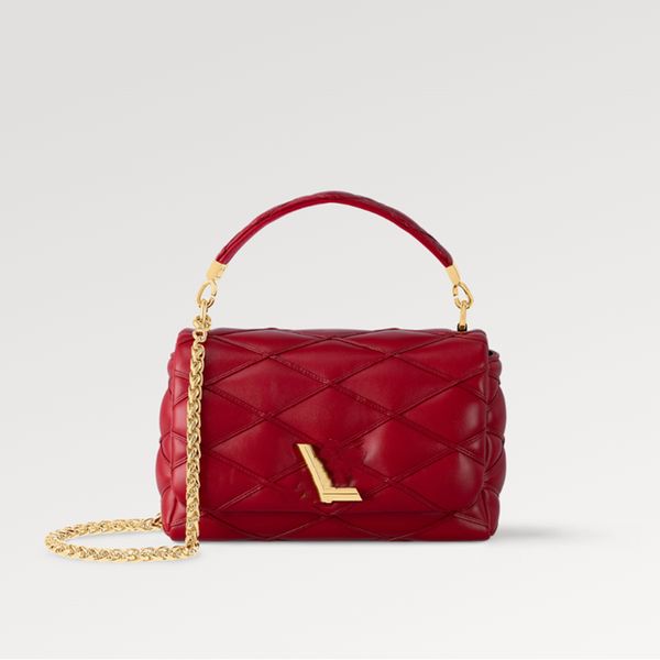 Explosion Neue Frauen GO-14 MM M25106 Red Lambskell Lap Twist Lock Innenseite flacher Taschenspiegel Nautische Kollektion Quilted Muster Goldfarbe Schiebkette Luxus Luxus