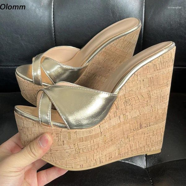 Scarpe per abiti Olomm Women Summer Platform Mules Sandals Wedges Heels High Toe Toe Gorgeous Gold Nude Ladies US USA PLUS PIGLIE 5-20