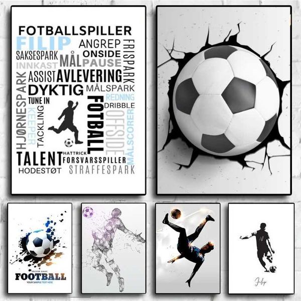 Rs Modern Abstract Wall Art Black and White Football Creative Oil on Canvas Posters and Prints Sports Living Living Decoration Gifts J240505