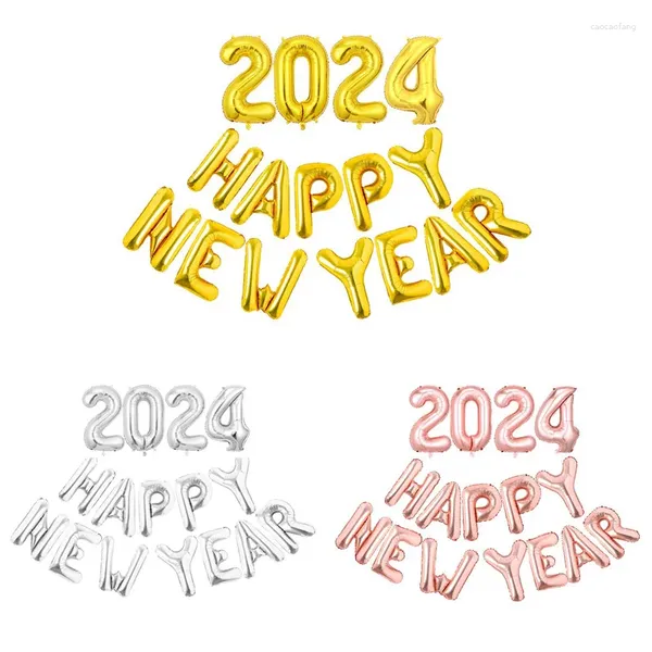 Decorazione per feste Happy Year Letter Balloon Set Gold Silver Rose Balloons Aluminium Film Ballon Wholesale 16inch 2024