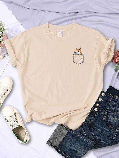 T-shirt femminile tasche marchio marchio di maglietta da donna shiba inu abbigliamento hip-hop personalità corta manica maglietta in moda top top t-shirtl2405