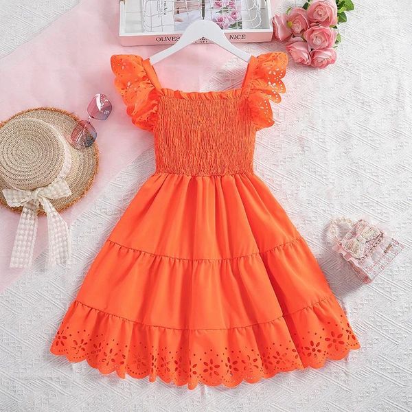 Девушка платья Focusnorm 8-12y Fashion Little Girls Summer Dress Ruffle Ruffle Dlocked Bust Mared A-Line Dlong