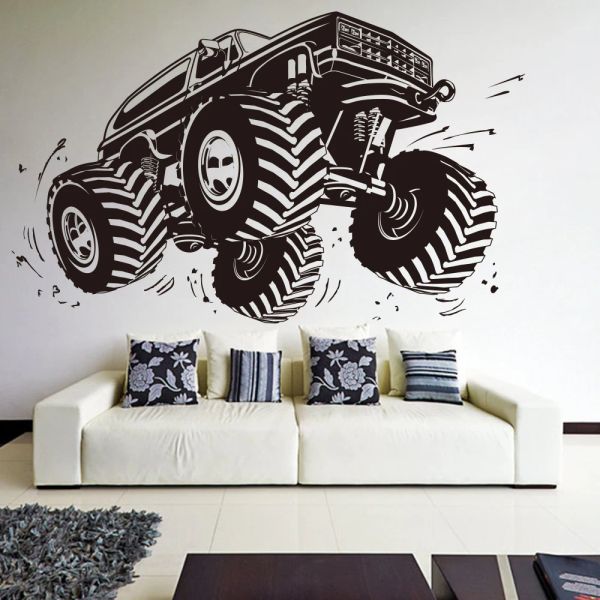 Adesivos de carro grande monstro de monstro de caminhão adesivo de parede de menino quarto desenho animado fora da estrada Castelo de veículo Mustang Ford Decal
