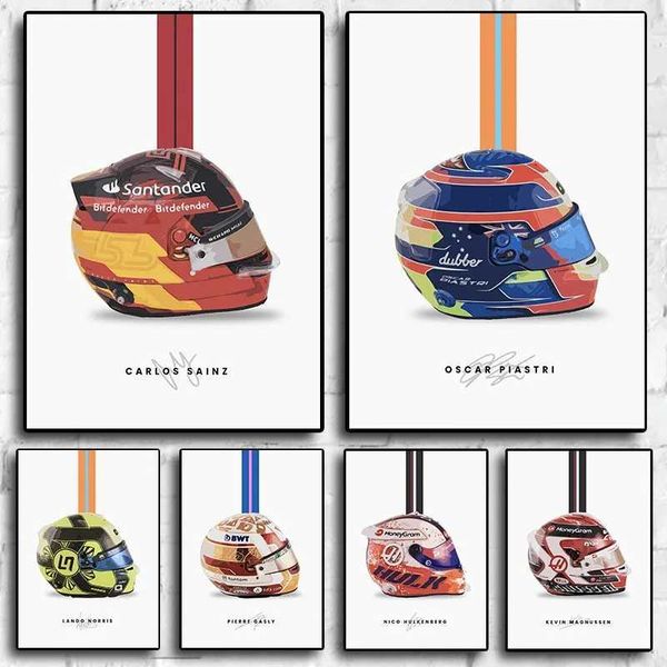 Papéis de parede F1 Racing Helmets Série da temporada Hot Canvas Impresso Poster Estética Fórmula 1 Artista Cabin Decoração da Wall Picture J240505
