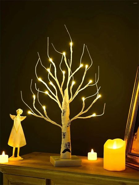 Lampade da tavolo Birch Tree Calda Light Up Biancusta Piccola lampada a ramo decorativo artificiale a LED per feste natalizie per le vacanze