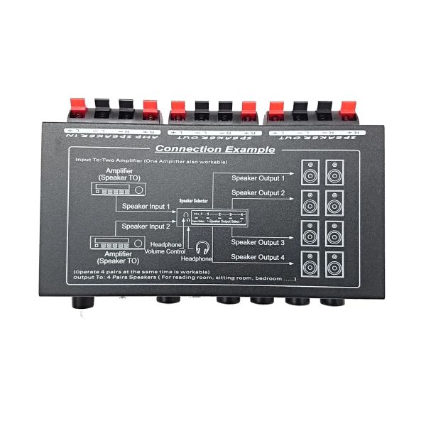 Усилитель новый Mini 2in4out Stereo Audio Selector Selecter Box Box Spliter Splitter SP24B SP24 SP220S Оригинальное высокое качество высокого качества