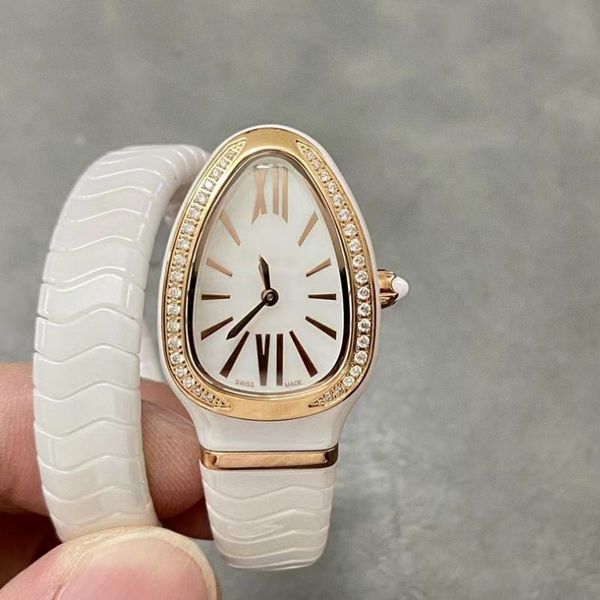 Männerpaar höchster Qualität Keramik Frauen Serpentine Diamond Watch Swiss Quartz Bewegung Sapphire Mirror Perfekte Details Luxusuhren in berühmten Fabriken gemacht