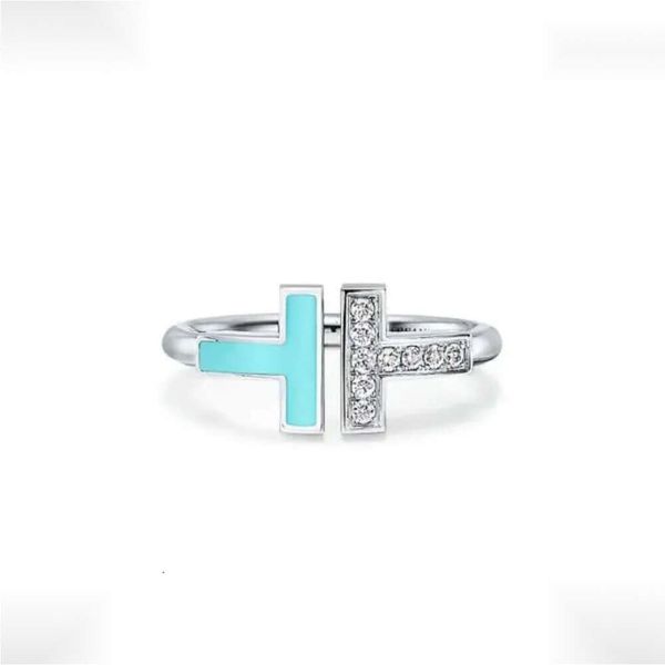 Tiffanyjewelry tasarımcı yüzüğü Tiffanyring açık çift t halka çift yüzük gümüş yüzük yüksek kaliteli moda trend çift yıldönümü t ring aşk yüzüğü 910