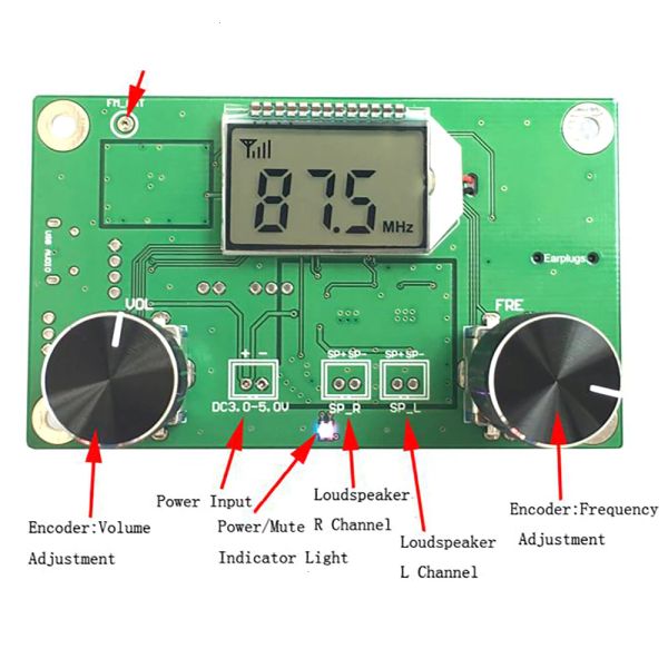 Zubehör FM Funkempfängermodul Frequenzmodulation Stereoempfangs -PCB -Leiterplatte mit Stummschaltung LCD Display 35V LCD -Modul