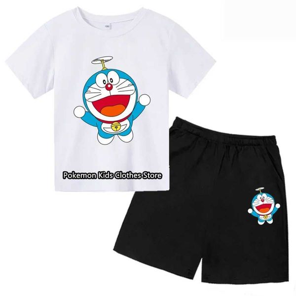 Наборы одежды Doraemons Tshirt Set Shit Childrens Forts Shorts Summer Girl Boy Новый короткий рукав детского рукава с коротким рукавом среднеквадратичный костюм2405