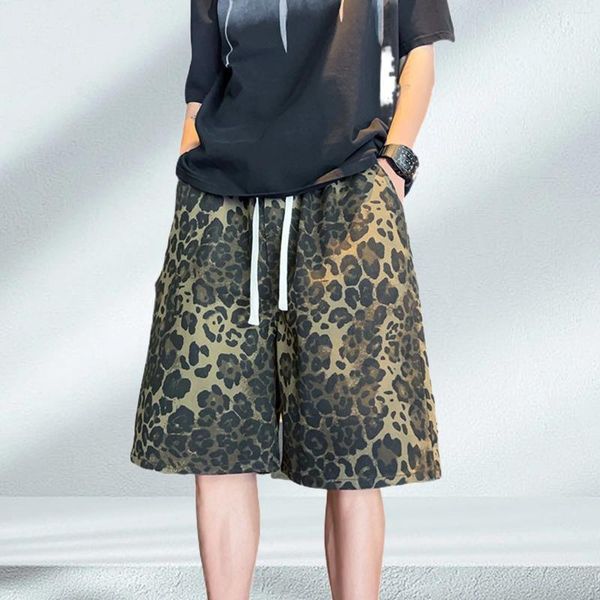 Pantaloncini da uomo jeans leopardo pantaloni a vita alta dritta giapponese in stile 2000 stretwear harajuku y2k uomo vintage a cinque punti