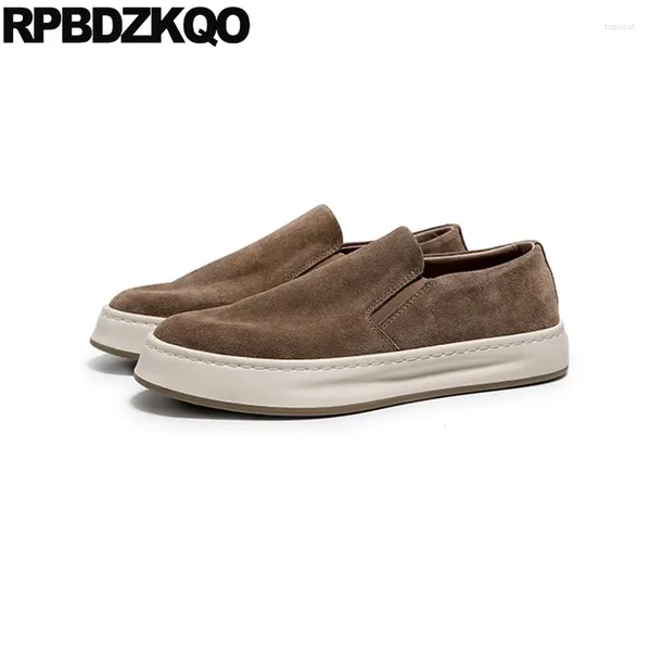 Scarpe casual atletica spessa di punta rotonda slittamento su uomini sneaker skate suola in gomma vera in pelle solide piatti solidi nubuck semplice sport