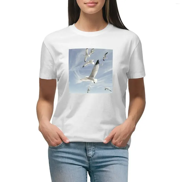 Kadın Polos Meagull In the Sky T-Shirt Hayvan Baskı Gömlek Kızlar için Anime Giysileri Elbise Kadın Seksi