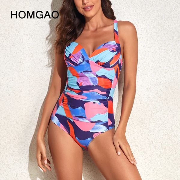 Костюмы Homgao tiedye sexy push Up Swimsuit Женщина 2023 плюс размер контроль за таку