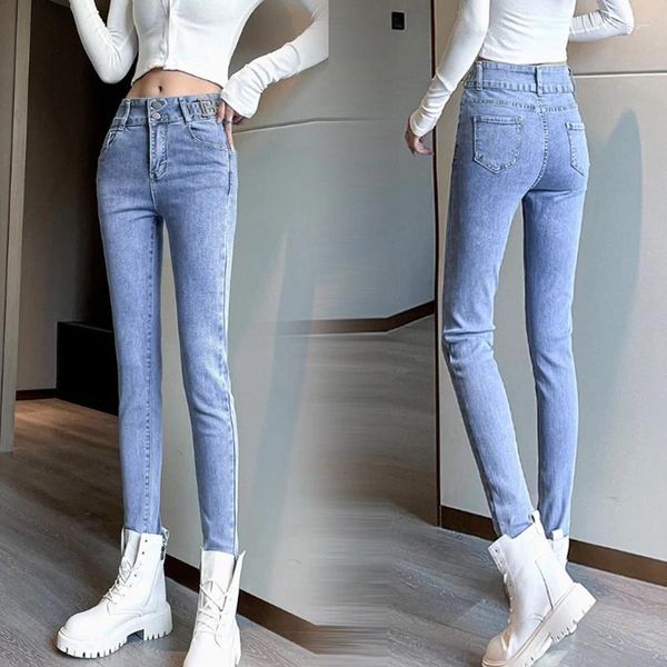 Jeans Streetwear Streetwear Fashion Women High Waist Korean Spring Autumn Grey Pants Elastic Band Topches Casual Straight Driver 2024