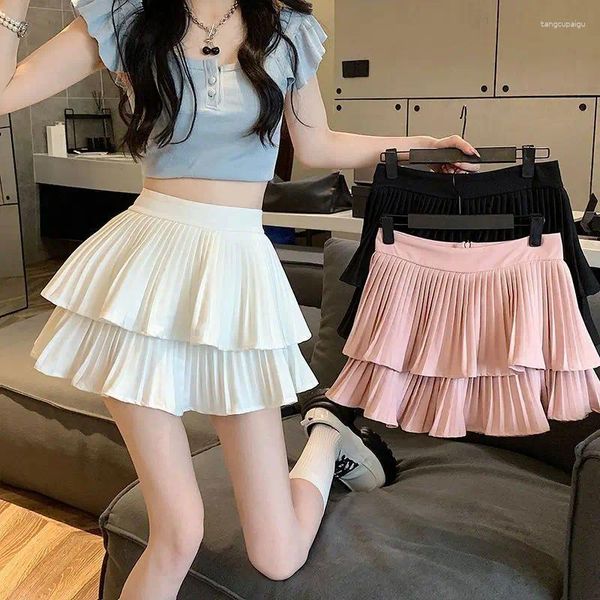 Röcke süße doppelt geschichtete plissierte süße Rock All-Match Summer Elastic High Taille Mini Frauen Shor Leggings Ballkleid Kawaii Y2K