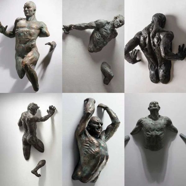 Декоративные предметы статуэтки 3D через стену фигурные скульптура имитация медного декор абстрактный персонаж Смола