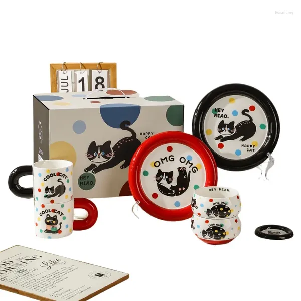 Geschirrsets Meow Valley Keramic Bowl und Dish Set für das Geburtstagsgeschenk für Hausgeschenke von Home Friend Housewarming Contlery Box Girls