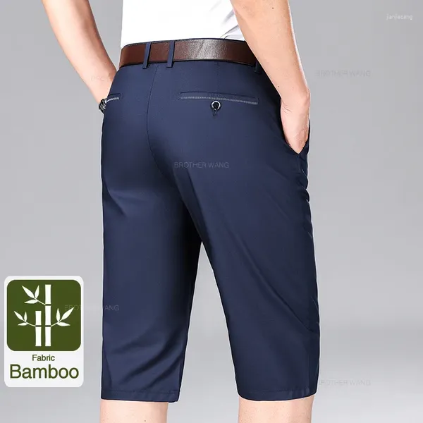 Shorts masculinos de fibra de bambu de bambu Casual Casual Ultra-Fino Free Iron Anti-Rlegle Logo Business elástico direto Marca de calças curtas