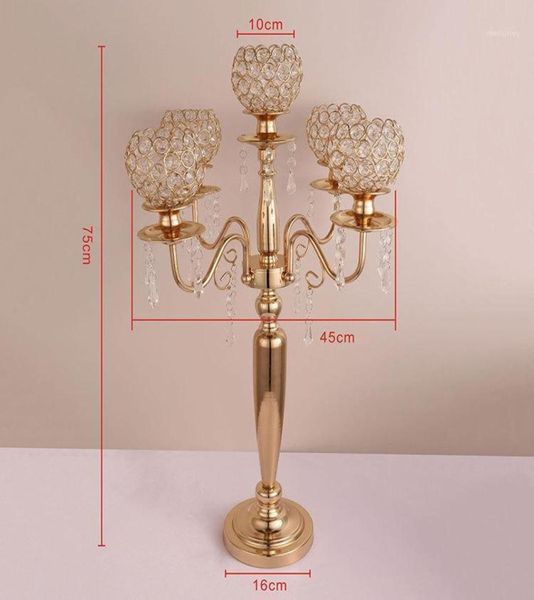 Decoração de festa 10pcs 75 cm de altura peça de tabela acrílica Gold 5 Arms Crystal Candelabra Candled Supply3035907