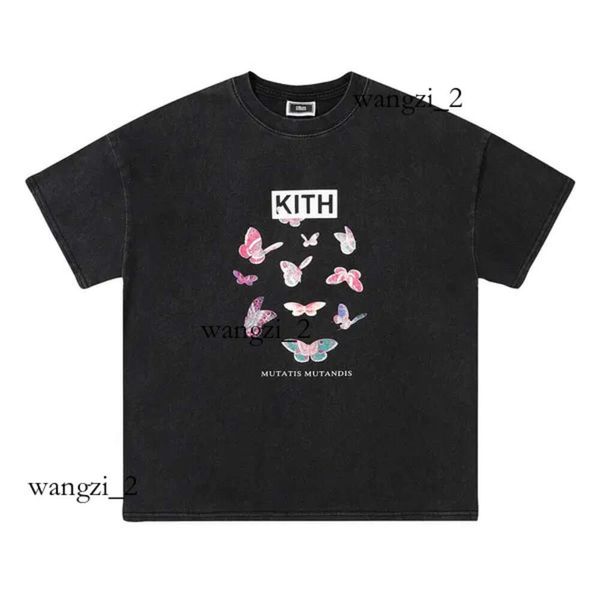 Kith camiseta designer de camisa camiseta masculina butterfly letra de borboleta impressa moda shirts tee gráfico masculino kith short unissex streetwear 100% algodão casual 287