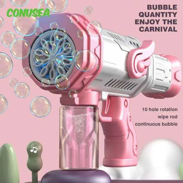 Giocattoli per pistola 2023 bubble pistola 10 fori bolle di sapone elettrico pistola per bolla d'acqua automatica giocattoli per feste di nozze per bambini regalo per bambini t240506