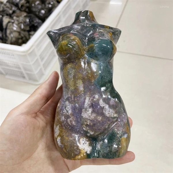 Figurine decorative Ocean Natural Jasper Lady Body Healing Crystal Women Statue Modern Art Naked Sex Stone Gemstone Regalo da collezione 1PCS