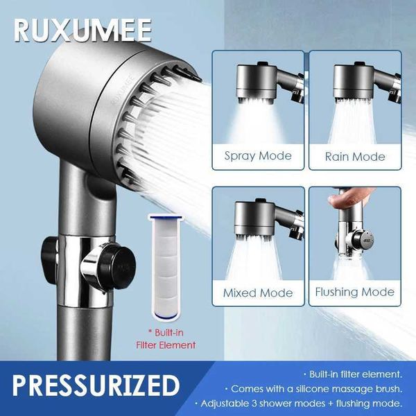 Cabeças de chuveiro de banheiro Cabeça de filtro de alta pressão Cabeça 4 Modos Pressurizado Booster Rauvas