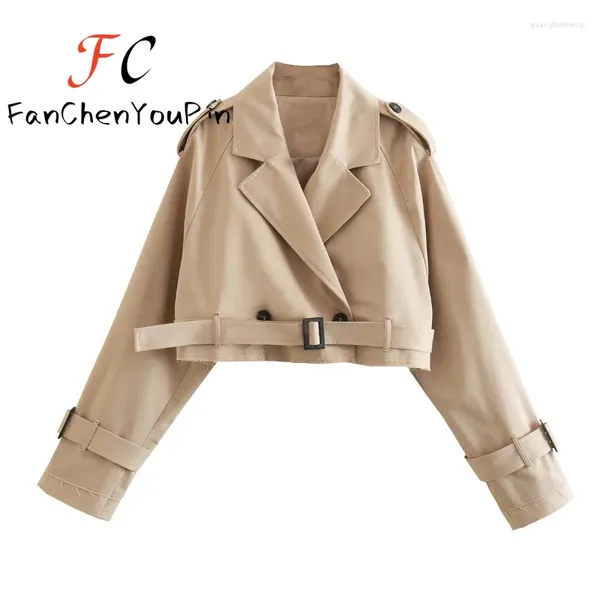 Trench da donna Cappotto Spring Coat Spring Vintage versatile Giacca corta Giacca corta Office Lady Cintura a colore solido Femmina Casual