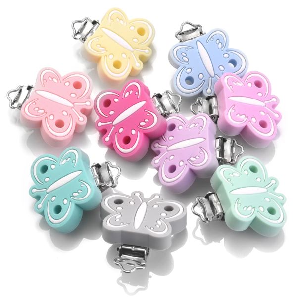 Blöcke 10pcs Silikon Clip Cartoon Schmetterling Baby Schnuller DIY Baby Zahnen Teether Kette Pflege Kaut Spielzeug Dummy Holder Entwurf