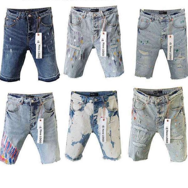 Purple Jeans Shorts Mens Patch Patch Vintage Ripped Ripped Destroyed Stretch Biker Denim Black Slim Hip Hop Pants for Men Jean 2024