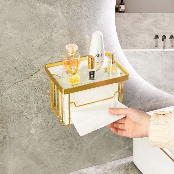 Halter Luxus goldener Toilettenpapierhalter Edelstahl Tissue Box Badezimmer Wandhalterung WC Papier Telefonhalter Regalzubehör