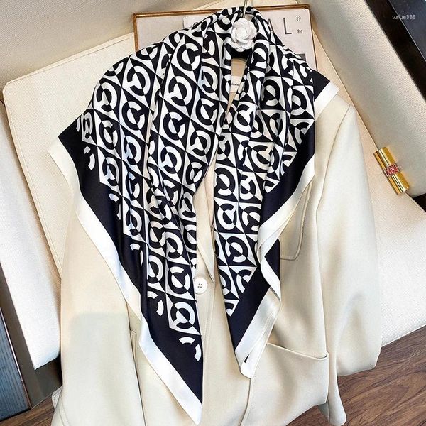 Lenços 90 90 cm de moda feminino de xale impressão de seda hijab lenço feminino bandana square senhor silenciador wrrap starard pareo