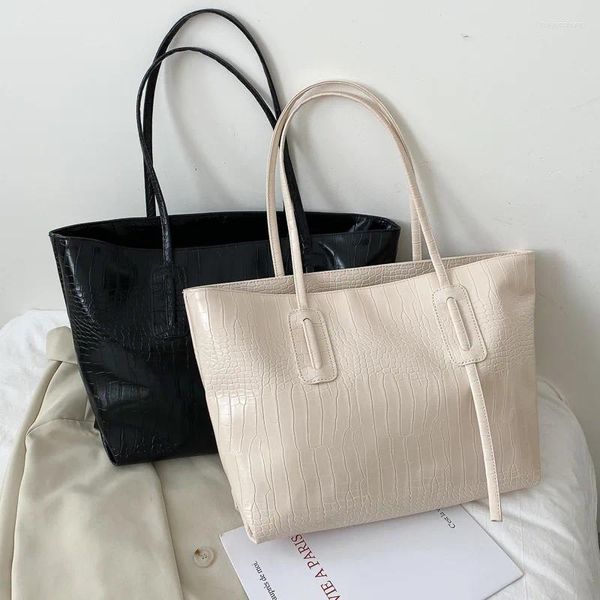 Akşam çantaları moda kadın pu deri çanta kısa omuz siyah beyaz büyük kapasite lüks çanta tote tasarım bolsos