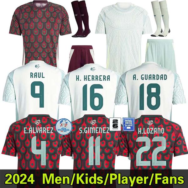 2024 Meksika Copa America Raul Chicharito Futbol Formaları 24 25 Lozano Dos Santos H.Lozano E.Sanchez Mexique Ev Away Erkek Çocuk Kiti Futbol Üniformaları Hayranlar Oyuncu Versiyonu