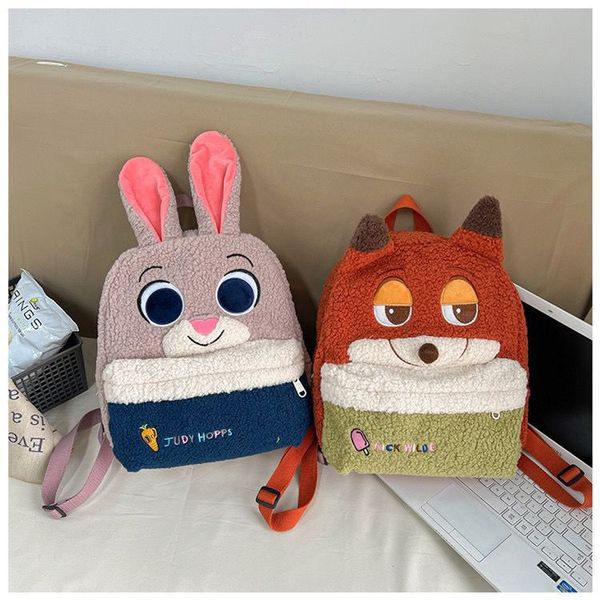 Karikatür tilki ve tavşan peluş sırt çantası büyük kapasiteli sırt çantası bebek 2024 yeni sevimli kız kalp sırt çantası