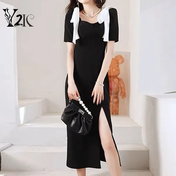 Abiti per feste Y2K vestiti di moda coreana chic black gol midi elegante per donne abiti da sera manica corta estate signore